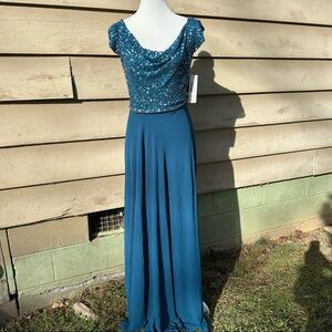 Teal Sequin Bodice Evening Gown ✨